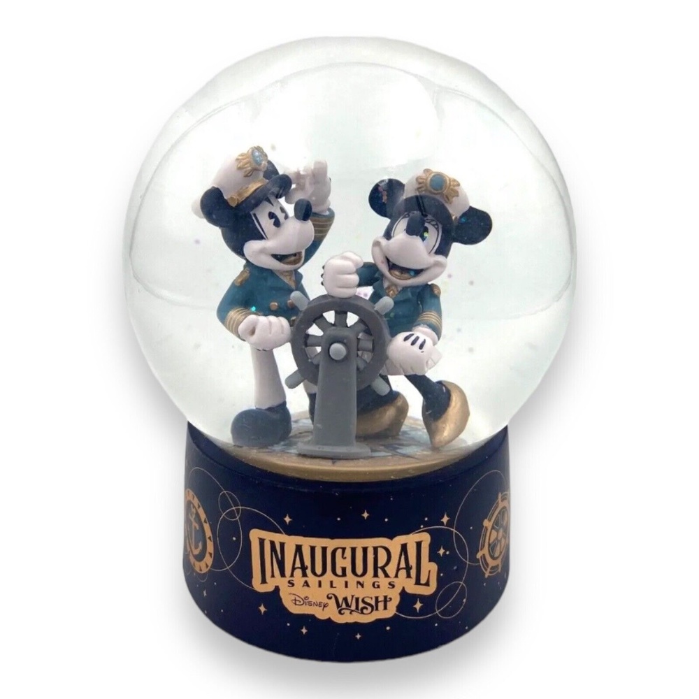 Disney Cruise Line Wish Inaugural Sailings Captain Mickey Minnie Snow Globe NEW - Picture 1 of 2